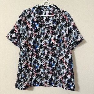 Amscan Hawaiian Shirt Short Sleeve Hawaii Palm Trees Black Tie Dye Button Down